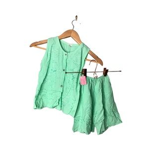 Vintage ABC | Little girls two piece matching set teal embroidered top & pants